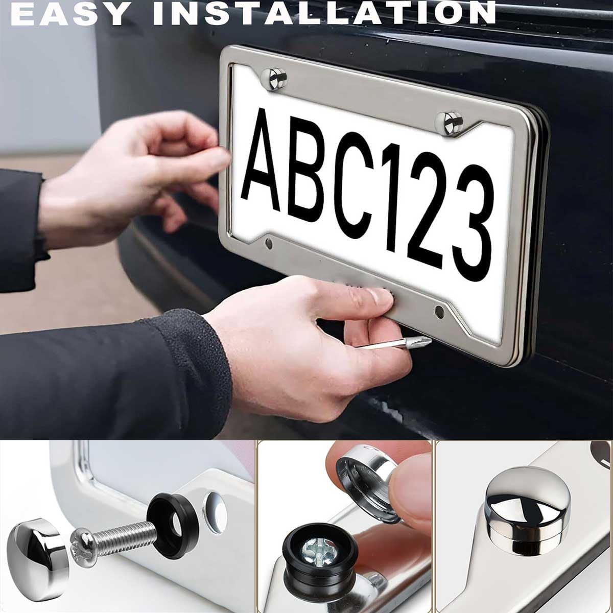 Universal License Plate Frame - Heavy Duty Rustproof Aluminum Matte Black Car Tag Holder Bracket Fits All US States, Easy Install with Screws Included (Starry SkStarry Sky Galaxy-2pcy Galaxy-2pc)