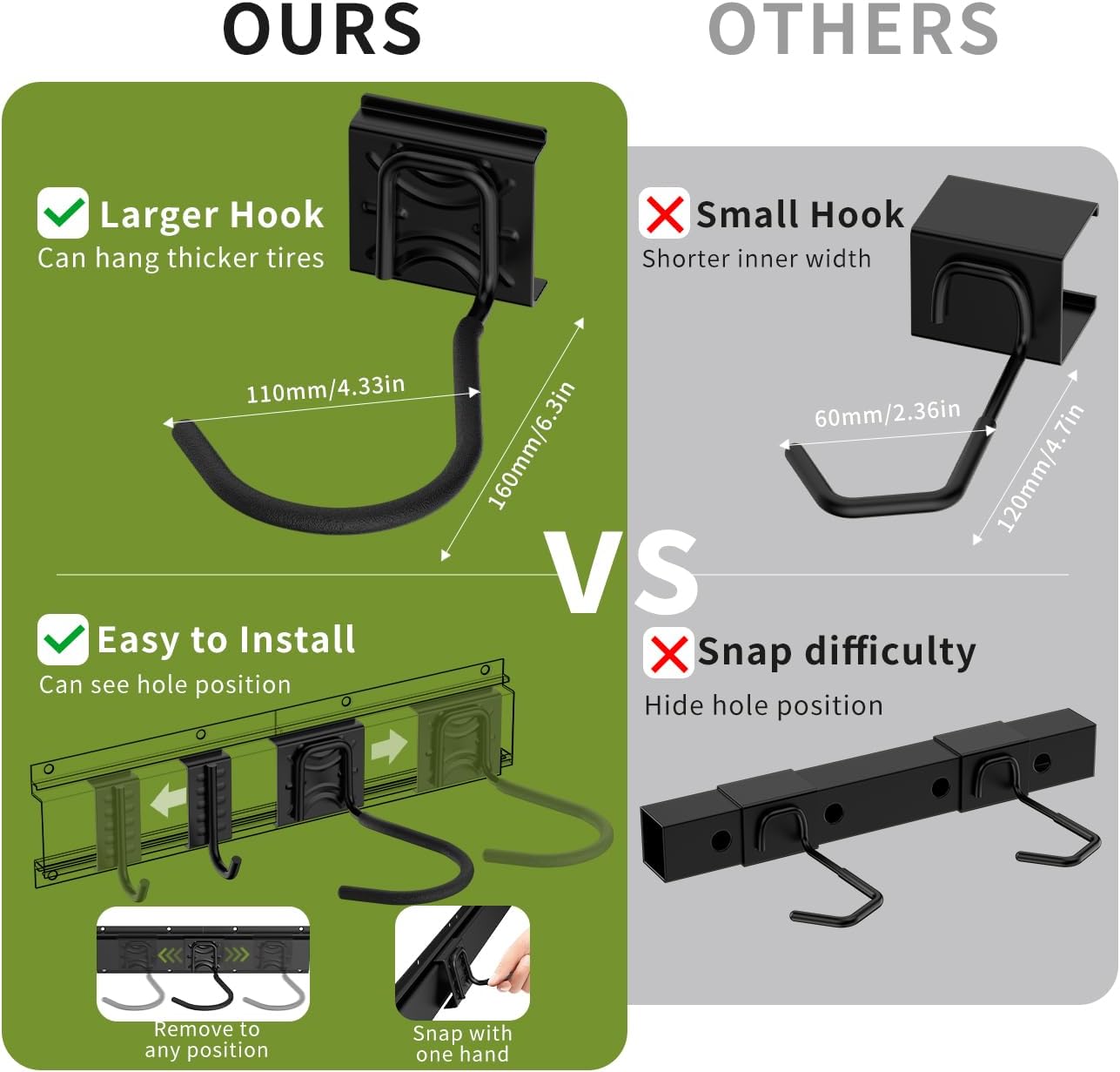 Bike Storage Rack 32Inch for 4 Bikes + 3 Helmets, Up to 300lbs, Heavy Duty Bike Hangers for Garage, Bike Hooks for Garage, Solid Steel Bicycle Storage, Bike Wall Mount, Black