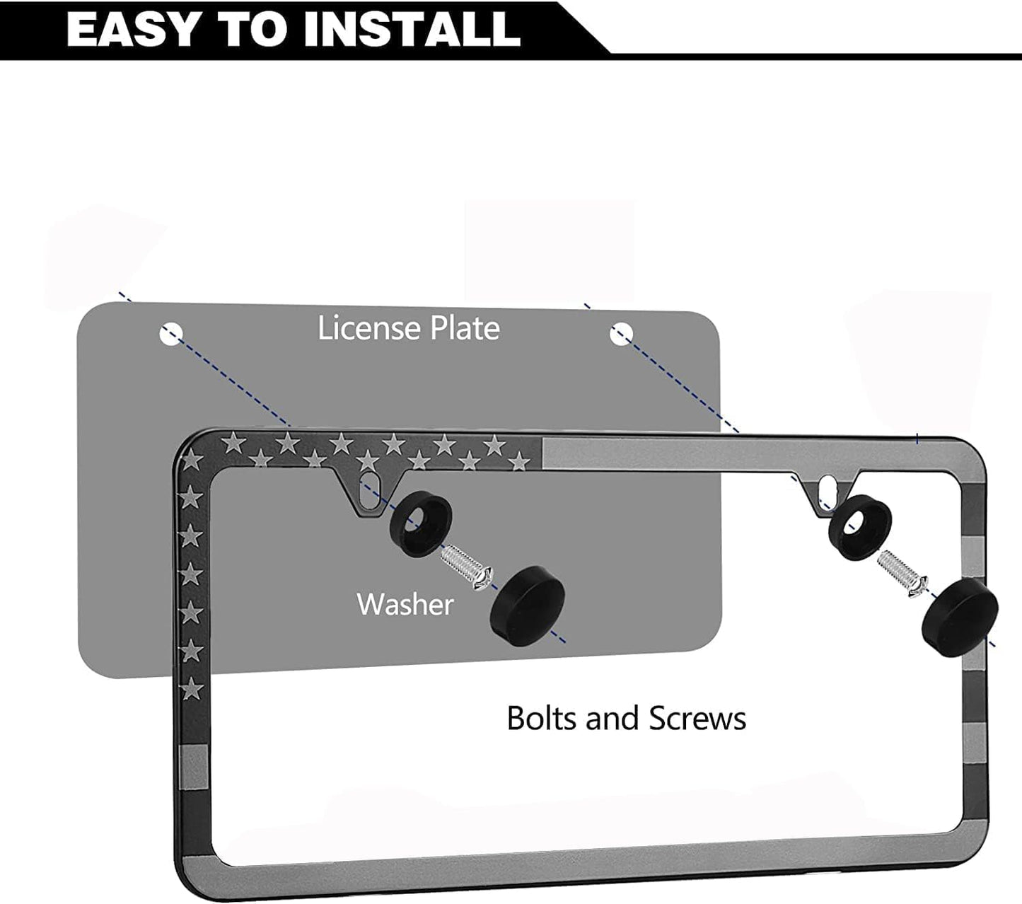 License Plate Frames,2 Packs Front Rear Car Tags,Aluminum Alloy License Plate Cover,No Rust,Water Proof,Wear Resistant,Car Accessories (Colorful USA Flag)