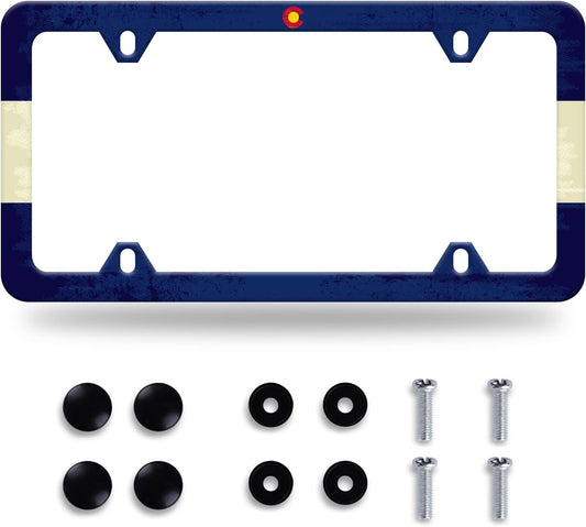 Colorado State Flag License Plate Frame License Plate Stainless Steel Parts Funny License Plate Decorative with Screws Size 12.3" x 6.3" for Men Women