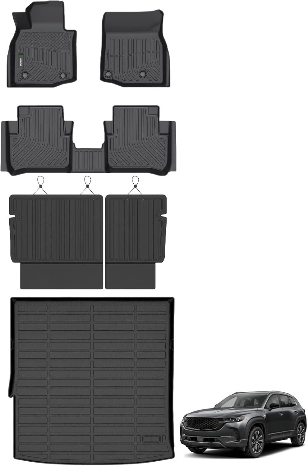 ANBINGO® Floor Mats & Seatback Cargo Liner for 2025 CX-50 Hybrid | All Weather TPE CX50 Floor Liners | 1st & 2nd Row Custom Mats Full Set | (Velcro Tape Fixed Backseat) CX50 Accessories - Black