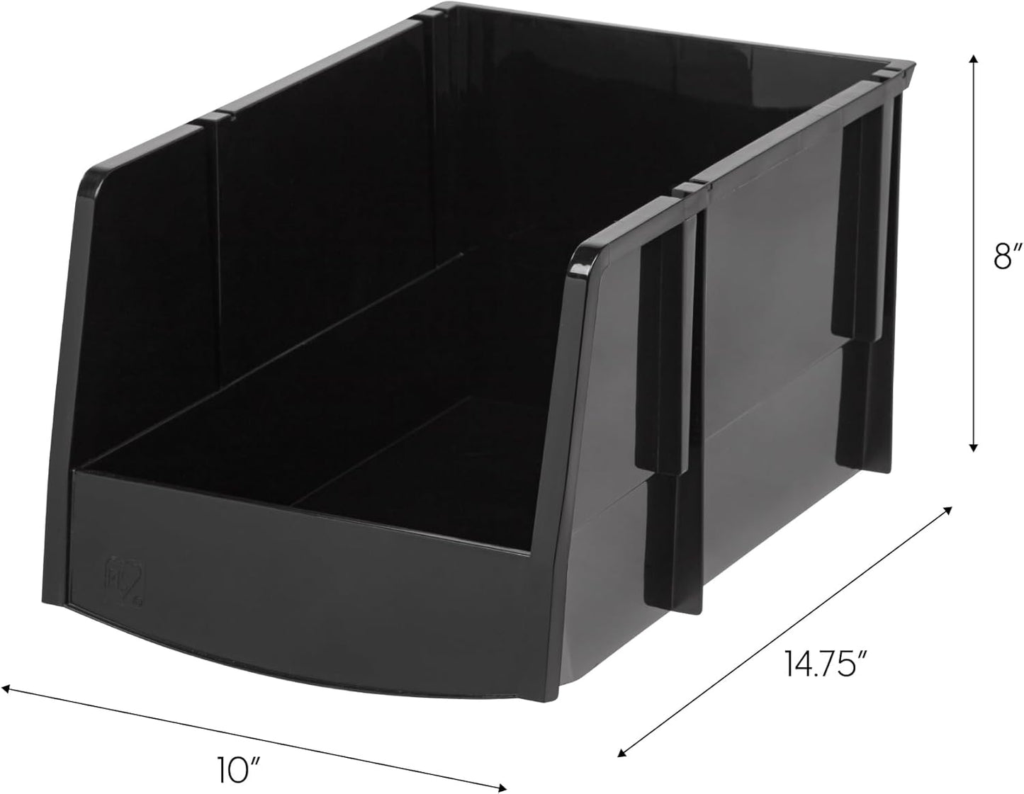 IRIS USA Stackable Storage Bins Open Front, 6 Pack, Plastic Hanging Organizer Caddy Basket for Hardware Crafts, Small Parts, Nuts and Bolts, Garage Tool Storage, Jumbo, Black