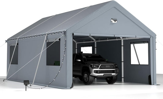 Carports 12X20 Heavy Duty，Car Ports with 180G Removable Side Walls, Carport Canopy, Portable Car Port Garage, Car Shelter All Weather,Gray
