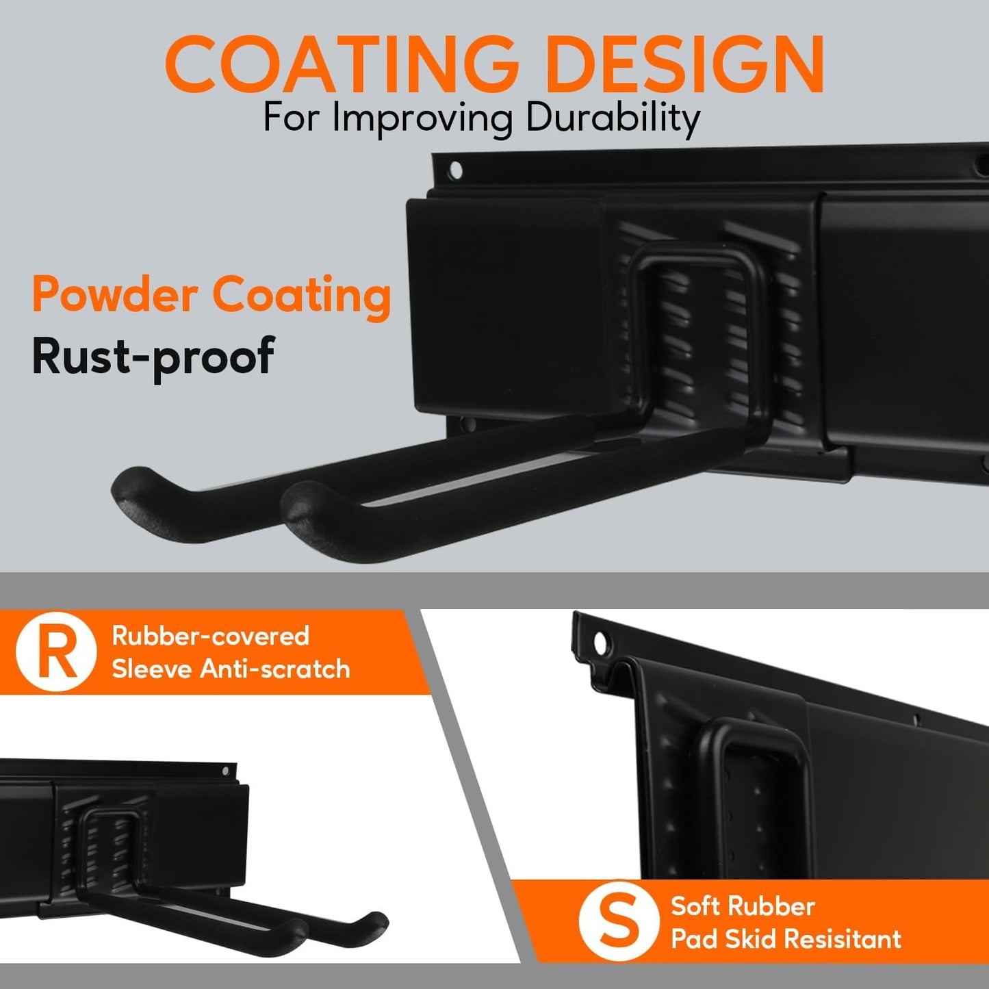 Wall Mount Folding Chair Hangers for Garage, Heavy Duty Garage Organizer Rack with 6 Adjustable Hooks, 48 Inch Tracks, Max Load 450lb, Storage for Rake, Shovel, Ski Tools