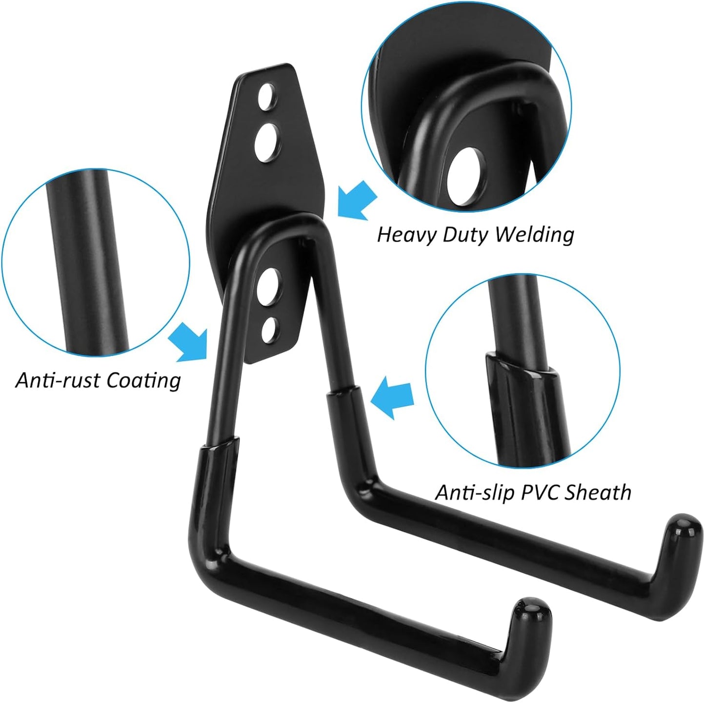 6 Pack Garage Hooks Heavy Duty, 4.9 inch Utility Steel Garage Hanger & Organizer for Organizing Garden Lawn Tools, Ladders, Garden Hose, Digging Shovel, Bikes, Ropes