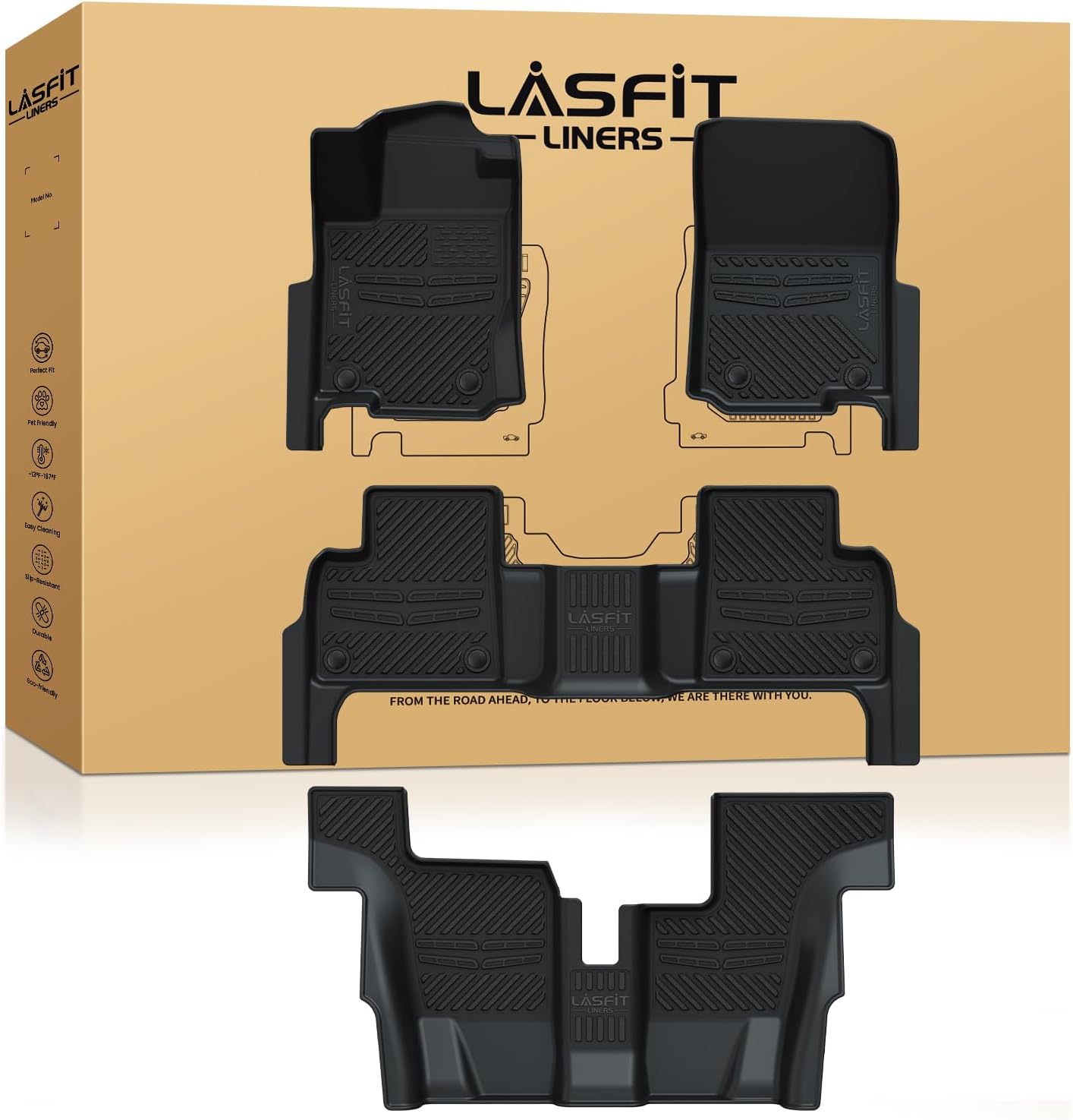 LASFIT Floor Mats Fit for Mercedes Benz GLS 2017-2019 350d / 450/550 / 63 AMG, GL 2013-2016 350/450 / 550/63 AMG, All Weather TPE Floor Liners for GLS 2013-2019 Car Mats, 1st & 2nd & 3rd Row