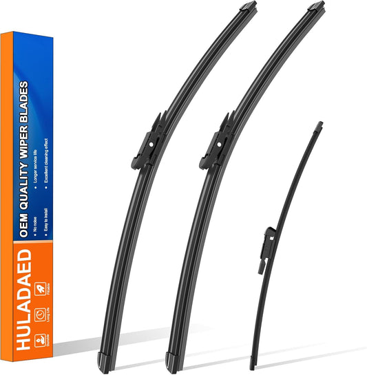 HULADAED® 24'' 19'' 12'' Windshield Wipers Replacement for Mercedes-Benz GLA250 GLA45 AMG 03/2014-2015;BMW X1 2015-2012,Silicone Front Rear Wiper blades for MY Car-All Weather & Quiet(3 PACK)