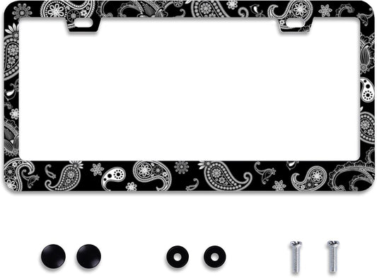 Personalise Paisley Boho Printed License Plate Frames Color License Plate Frame Car Universal Stainless Steel Accessories Cars Decor 2 Holes Screws Fits Standard US Vehicles Size 12.2 x 6 Inches