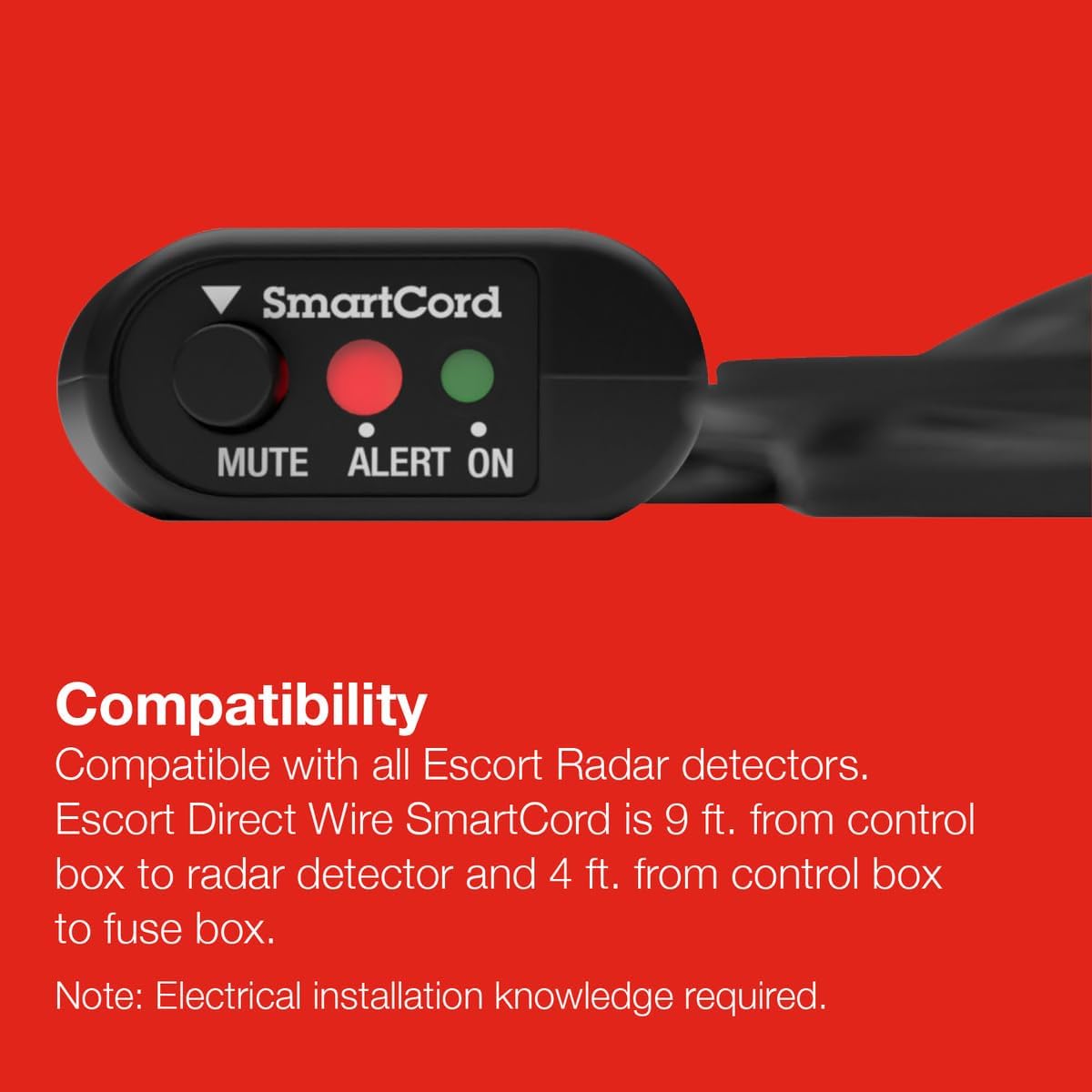 Escort Cobra Official Direct Wire SmartCord, Charges Through Vehicle’s Electrical System, Works with All Current Generation Escort and Cobra Windshield Mounted Detectors, Red LED Alert Indicator