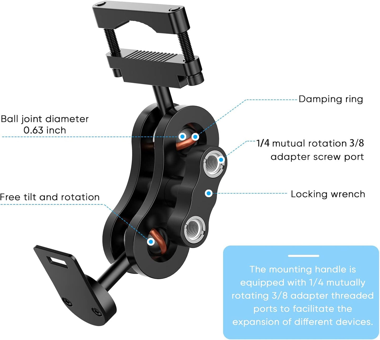Radar Detector Mount, Aluminum Rearview Mirror Rod Radar Bracket,for Cobra iRadar ESD SPX RAD 480i 450 380 7800BT Radar Detector