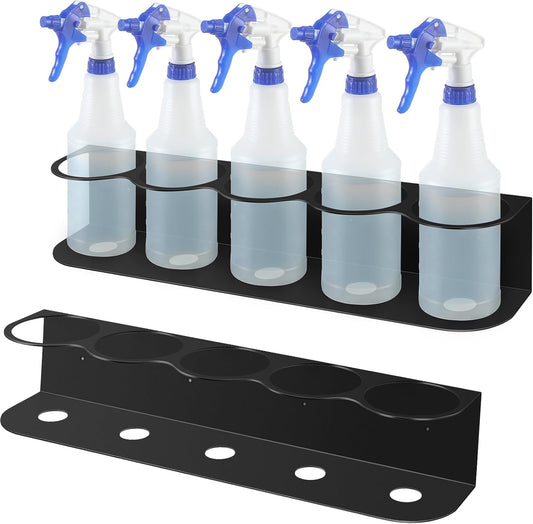 Therwen 2 Pcs 5 Holes All Purpose Steel Spray Bottle Holder Heavy Duty Spray Can Holder Rack Organizer Easy Install Wall Mount Paint Bottle Organizer Storage Rack for Garage Home Workspace(Black)