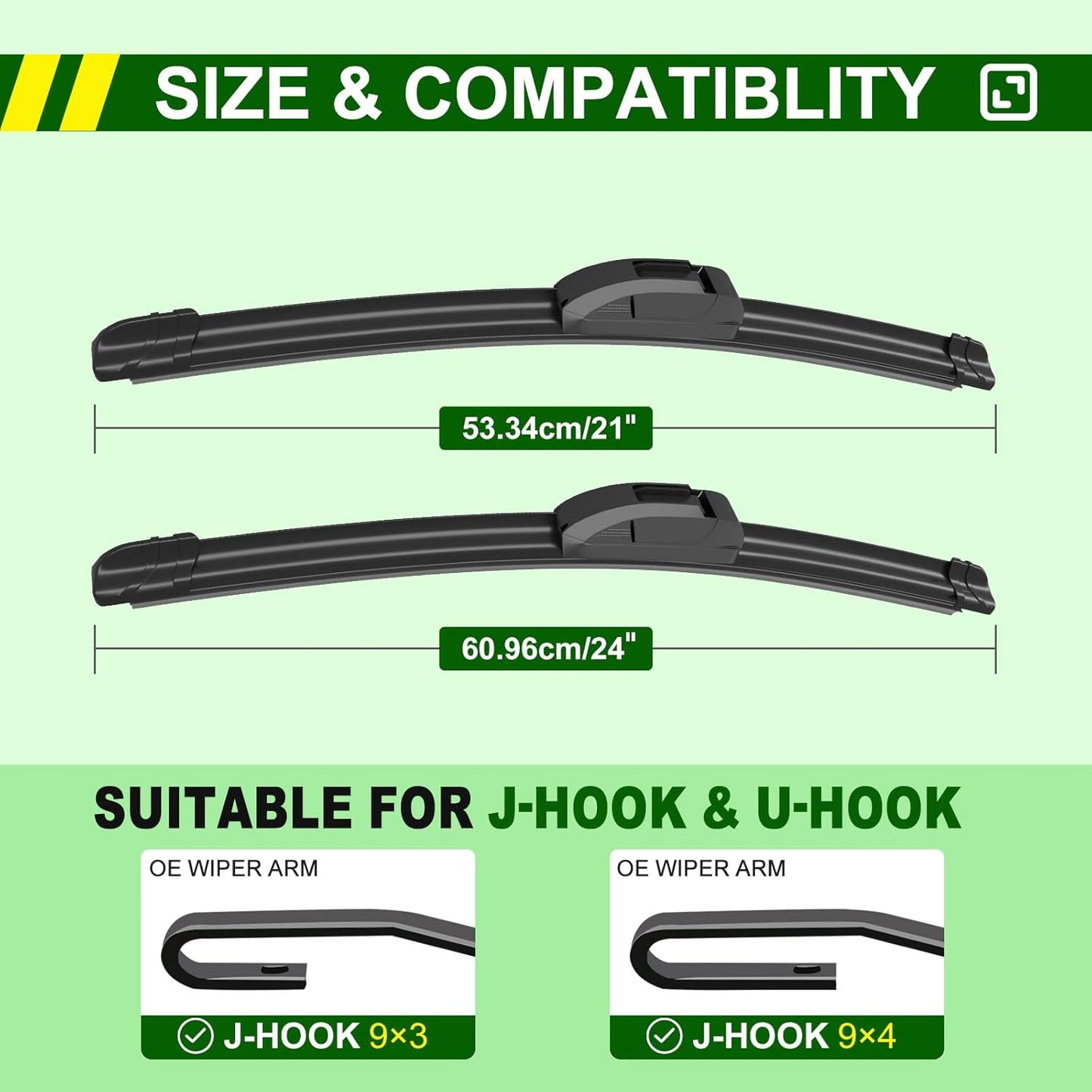 OEM Quality 24in + 21in Premium All-Season Windshield Wiper Blades for Original Equipment Replacement(Set of 2)