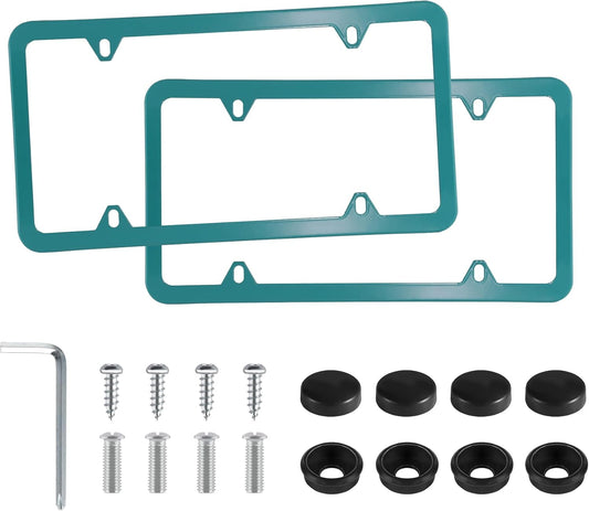 LivTee 4 Holes Stainless Steel License Plate Frames, 2 PCS Car Licence Plate Covers, Automotive Exterior Accessories Slim Design with Bolts Washer Caps for US Vehicles, Green