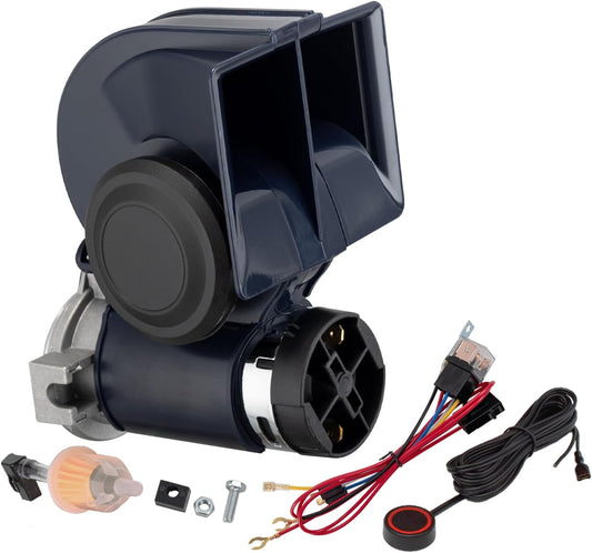 Air Horn 12V 150DB Loud Train Horn kit for Car Truck Motorcycles,Boat Airhorn Loud Truck Horn (blue horn with wire and button, 12v)