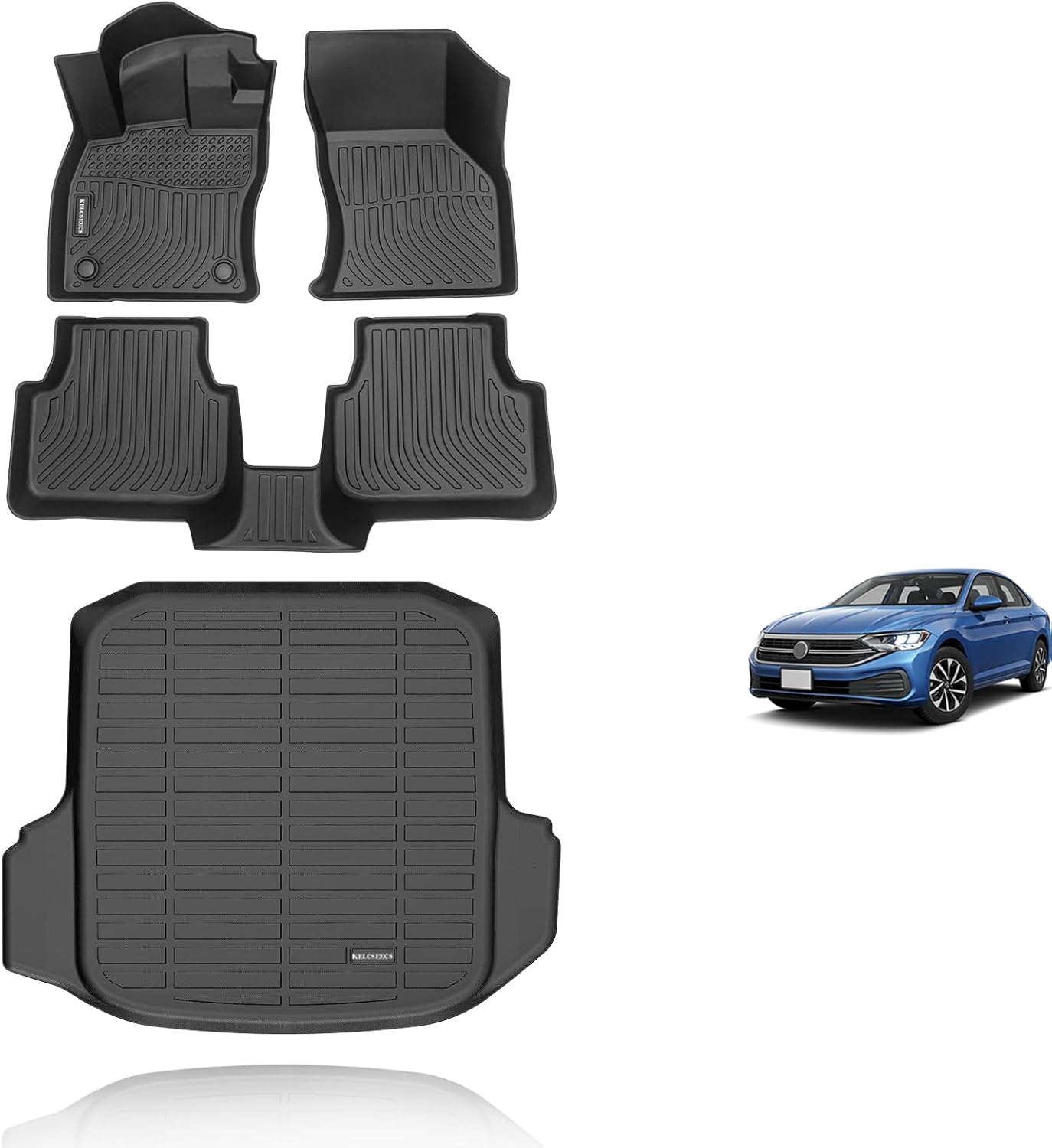KELCSEECS® Floor Mats & Cargo Liner Custom for Volkswagen Jetta 2019-2025 All Weather Protection TPE Floor Liners Front& Rear Row Full Set Accessories Black