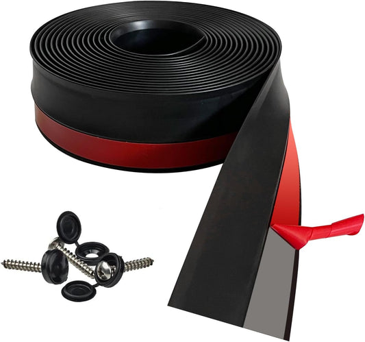 Garage Door Seal Top and Sides Seal Strip, 40FT Universal Garage Door Weather Stripping, Durable Garage Door Bottom Seal Replacement with Adhesive Backing and Screws (Black, 40FT)