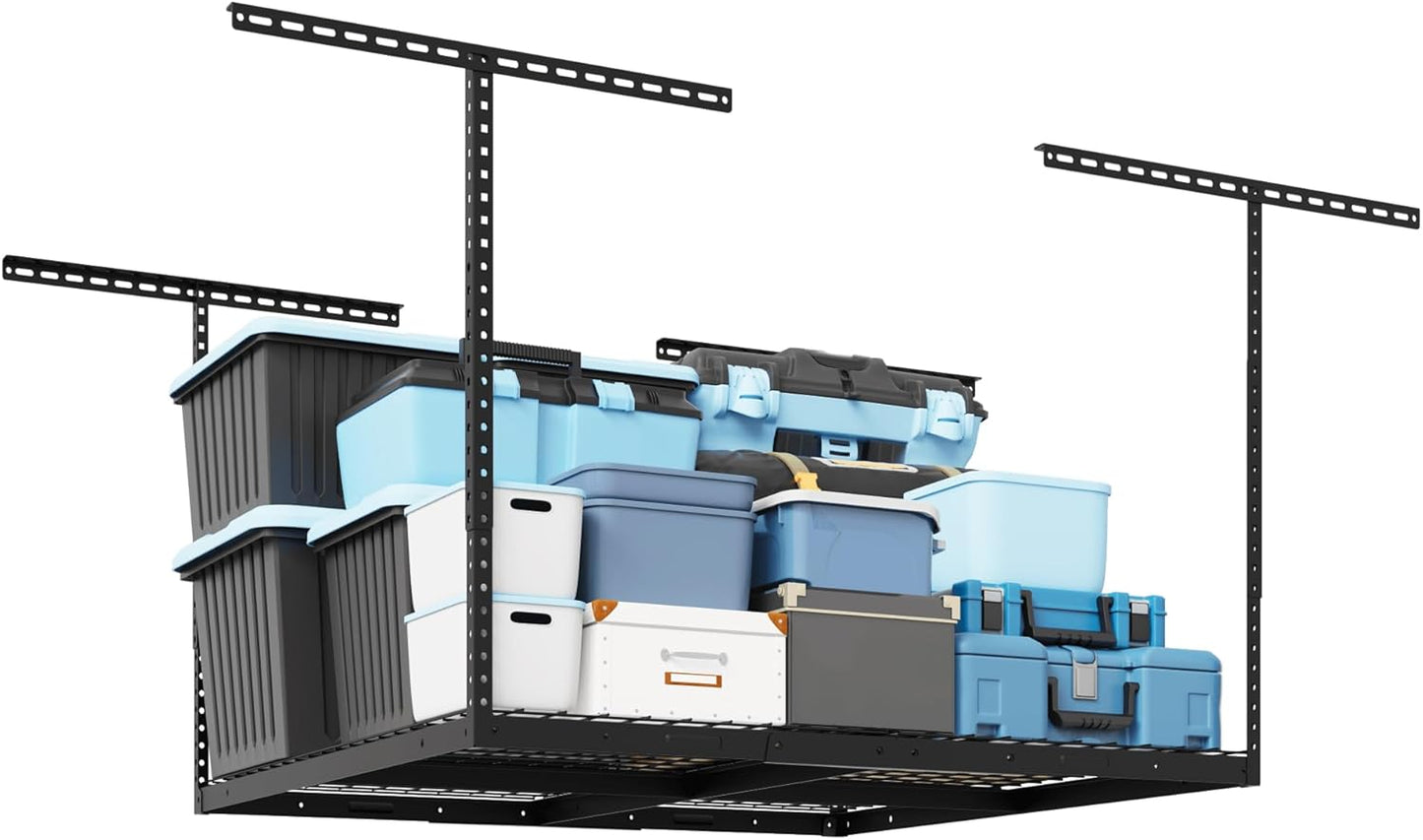 FLEXIMOUNTS 3x4FT Garage Storage Rack Overhead, Adjustable Ceiling Storage Racks, Metal Garage Organization System with 275LBS Weight Capacity(Black)