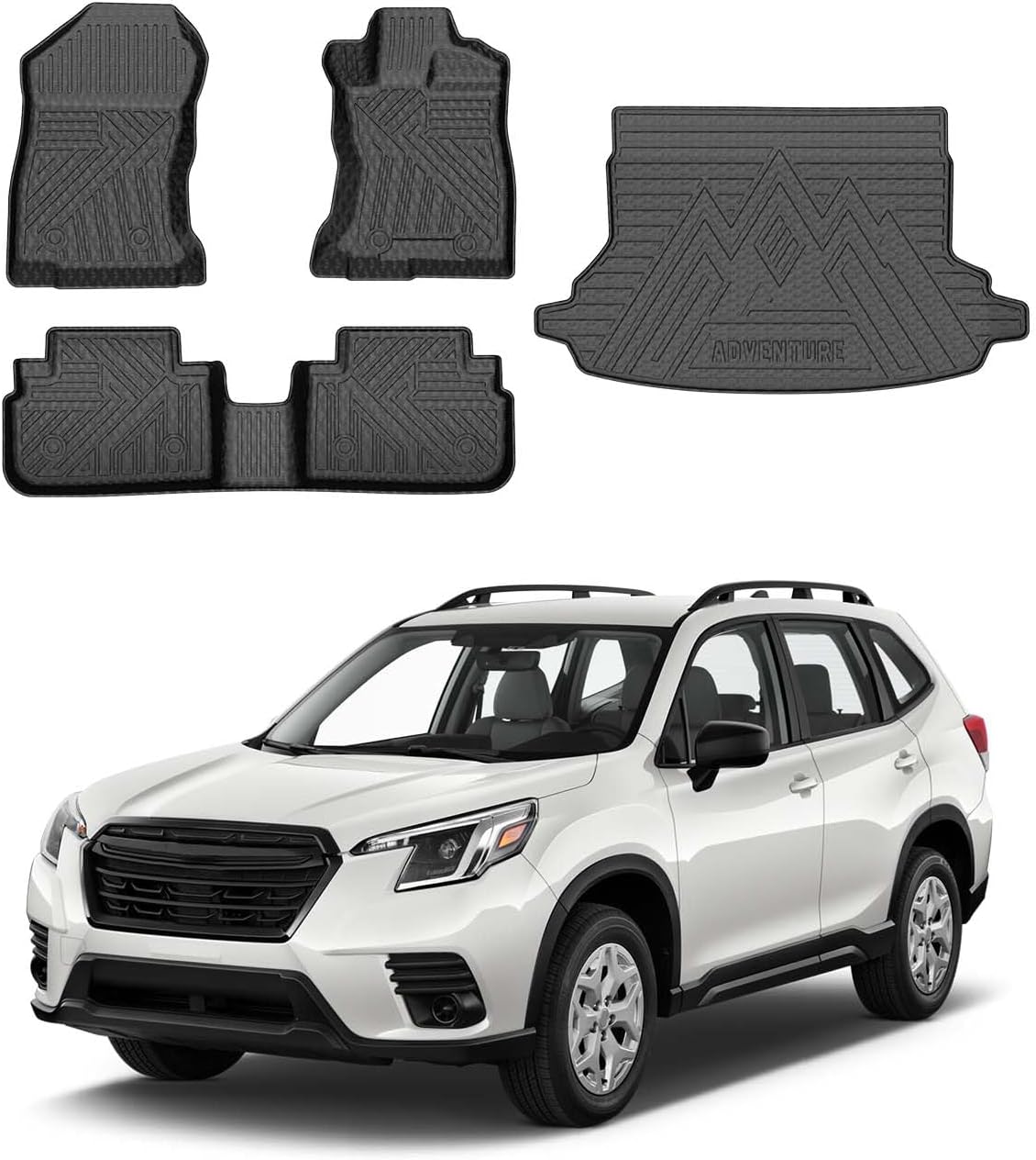 Powerty Floor Mats & Cargo Liner for 2019-2024 Subaru Forester Accessories Cargo Mats TPE All Weather Floor Liners Heavy-Duty Trunk Liners Trunk Mat 3PCS