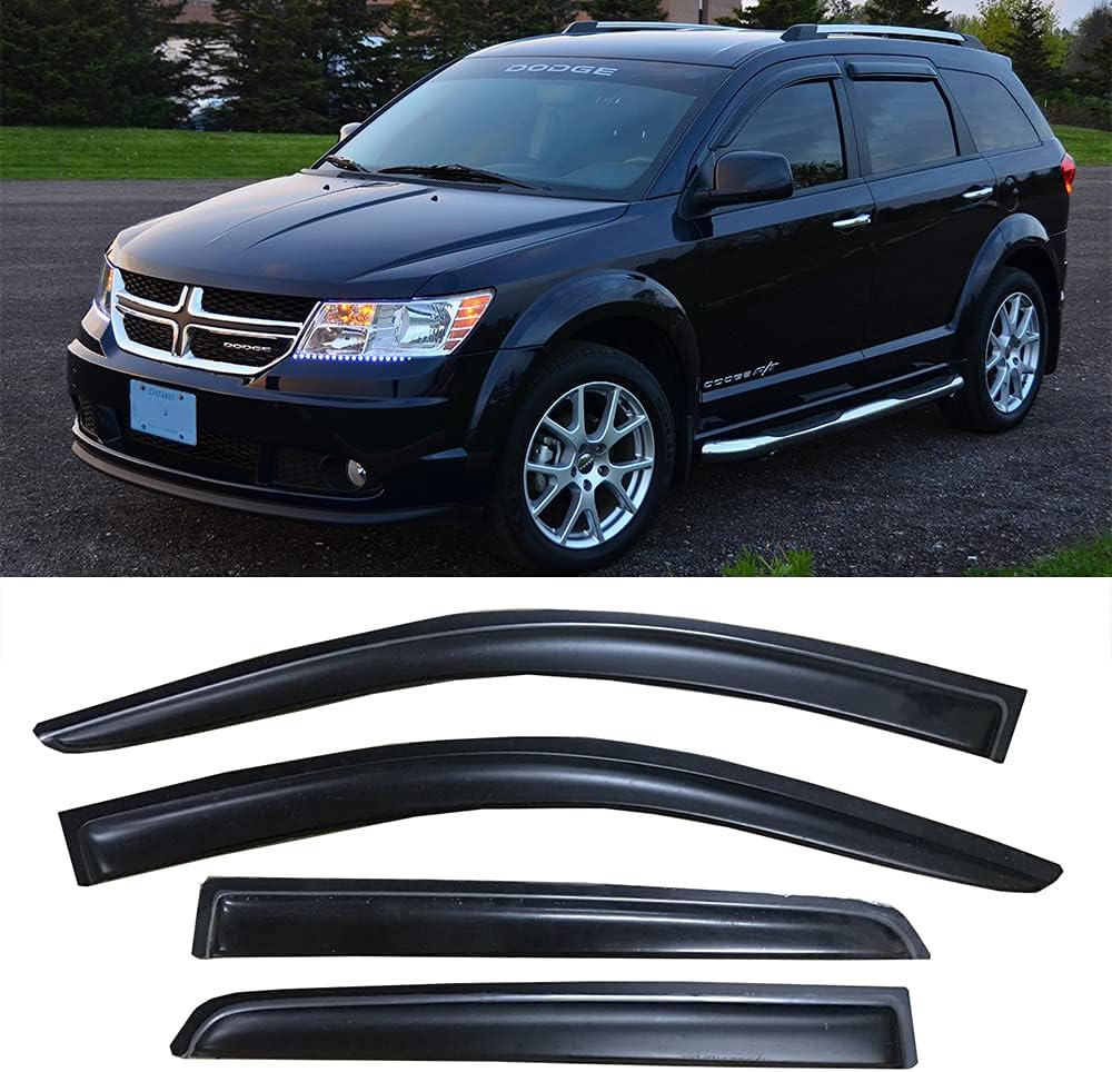 Side Window Wind Vent Deflector, 4pcs Outside Mount Style Tape-On Nice Rain Guards Set, Window Visor fit for 2009-2020 Dodge Journey 94072