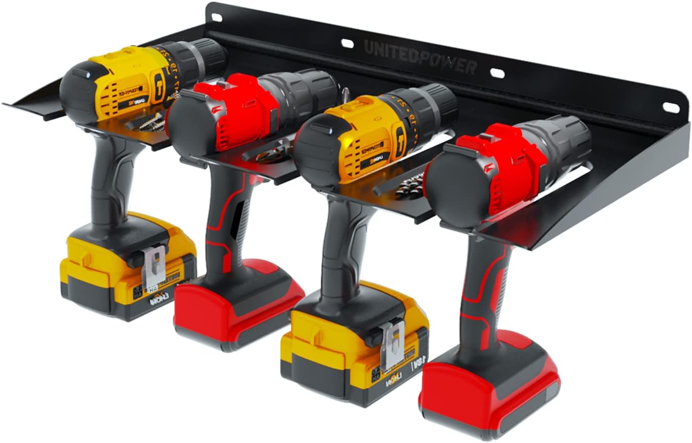 UNITEDPOWER Electric Drill Storage Rack, Holds 4 Drills, Wall Mounted Power Tool Organizer for Battery Powered Hand Tools, Workshop, Shed, Garage, Home (Drill Rack)