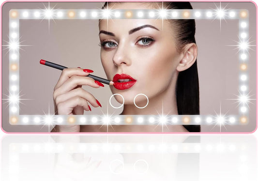 Car Sun Visor Vanity Mirror with 3 Light Modes & 80 LEDs - Dimmable Clip-on Rear View Sun-Shading Cosmetic Mirror with Touch on Screen, Universal for Truck SUV (Pink)