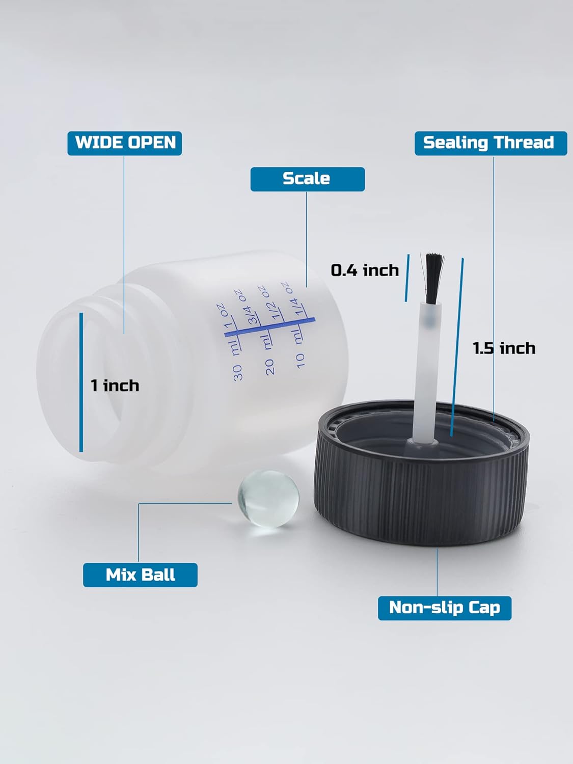 Lichamp Touch Up Paint Container, 25pc 1 oz and 25pc 2 oz Paint Touch Up Bottles with Brush, 1 Ounce (30ml) and 2 Ounce (60ml) A350TP