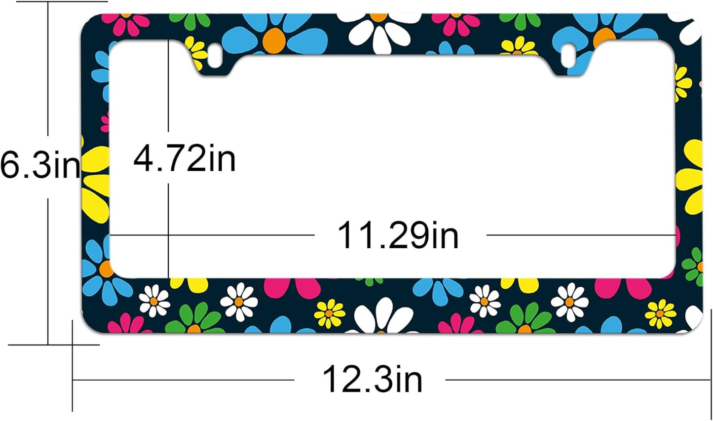 Hippie License Plate Frame Hippie Flower License Plate Covers,Tag Frame for Car Women 2 Pack with Screws 12.3" x 6.3"