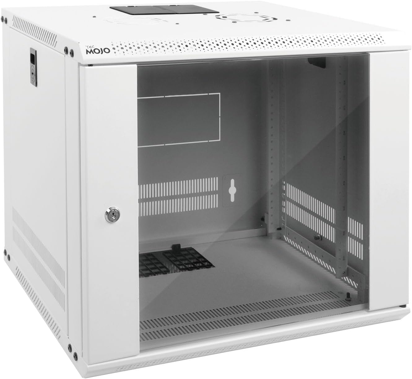 Tecmojo 9U Wall Mount Rack Network Cabinet for 19" IT Equipment,with Lockable Glass Door and Side Panels,Cooling Fan,17.7inch Depth,White,Computer/Electronics Equipment Data Rack