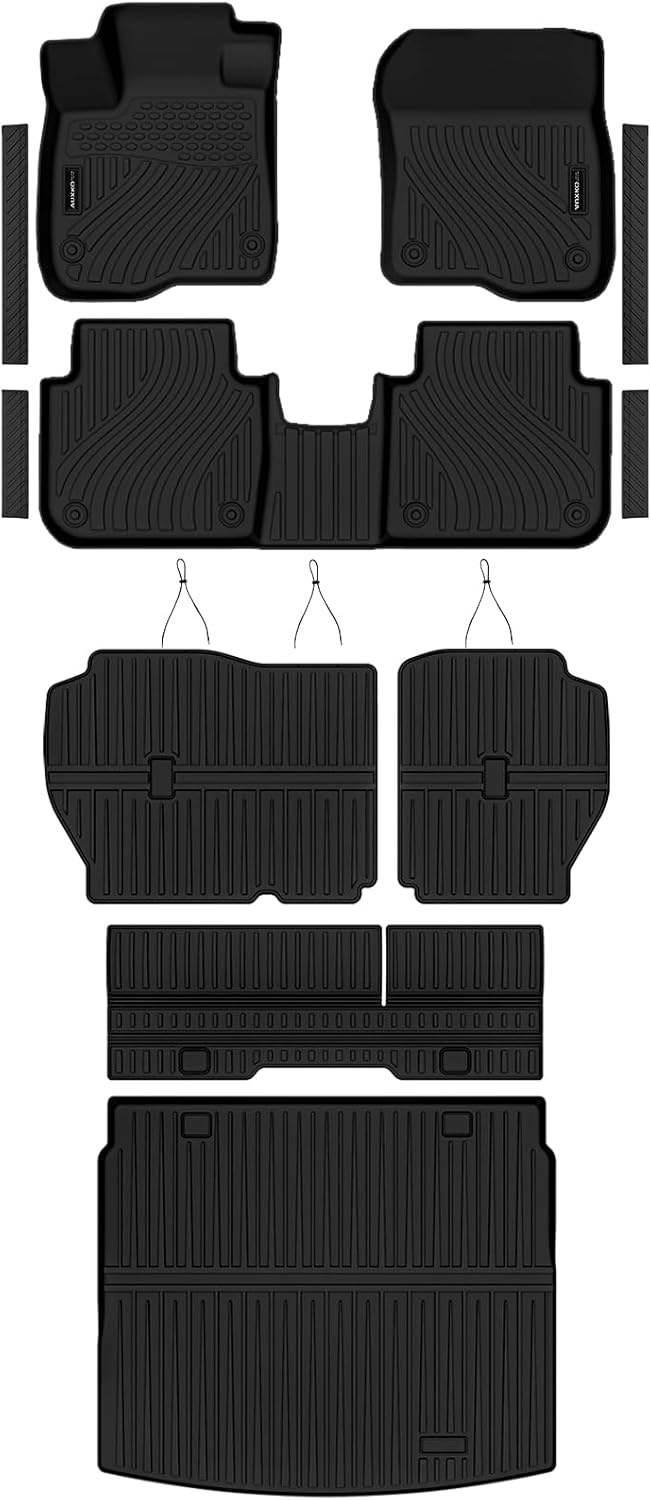 Auxko All Weather Floor Mats Upper Cargo Mat with Backrest Mat & Door Sill Protector for 2023-2026 Honda CRV TPE Liners Accessories Guard Odorless Anti-Slip Floor Trunk Liner with Back Seat Protectors