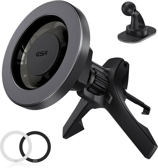 ESR for MagSafe Car Mount, Air Vent/Dashboard Magnetic Phone Holder for Car,Car Phone Holder Mount for iPhone 16/16e/15/14/13/12/Samsung, All Smartphones(2 Metal Rings included),Charging Not Supported