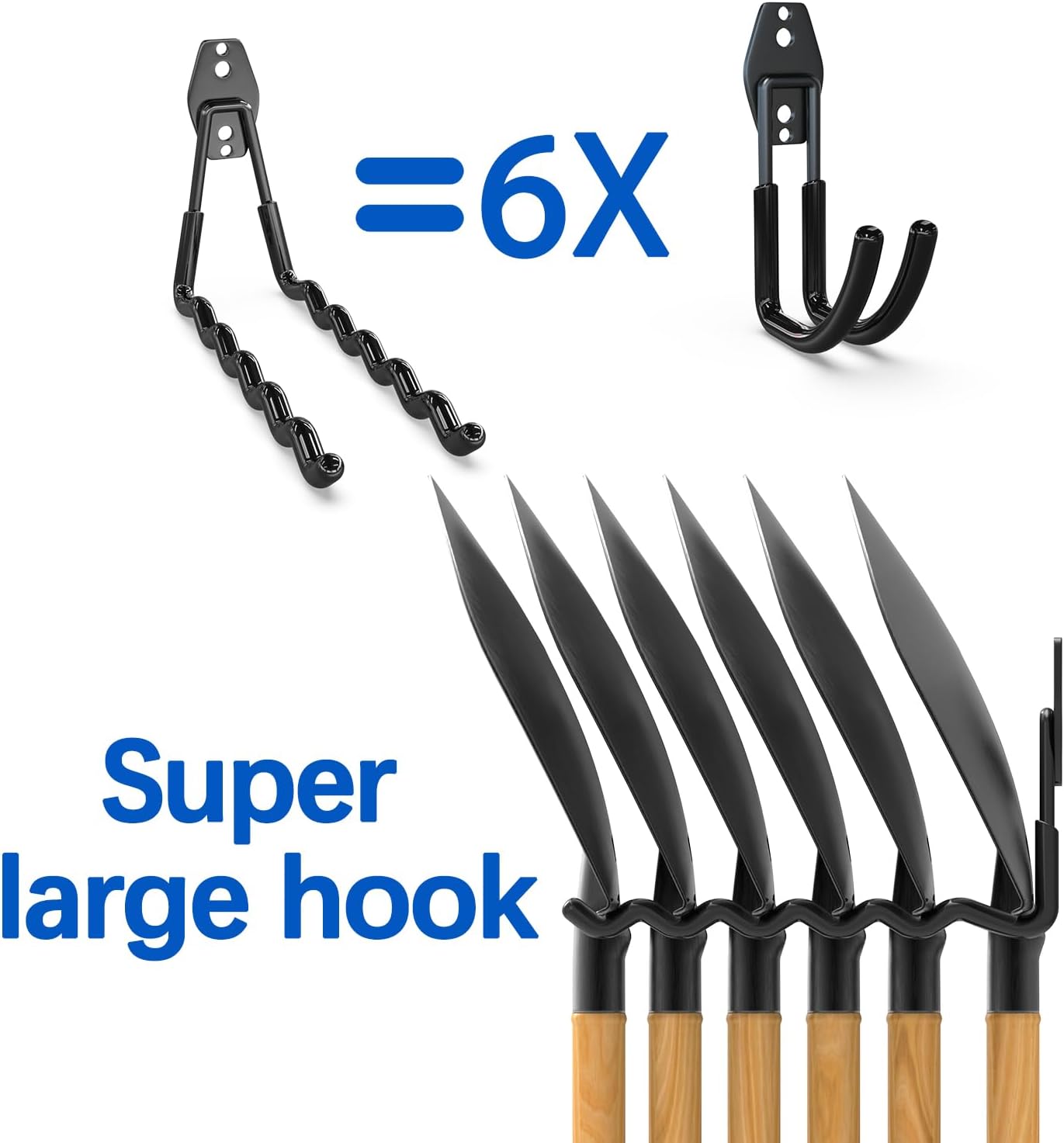 Garage Storage Hooks 14PC, Garage Wall Hooks with 1 Extra Round Strengthen Welding Spot for Hanging & Organizing Shovel, Rake, Chair, Hose(Black)