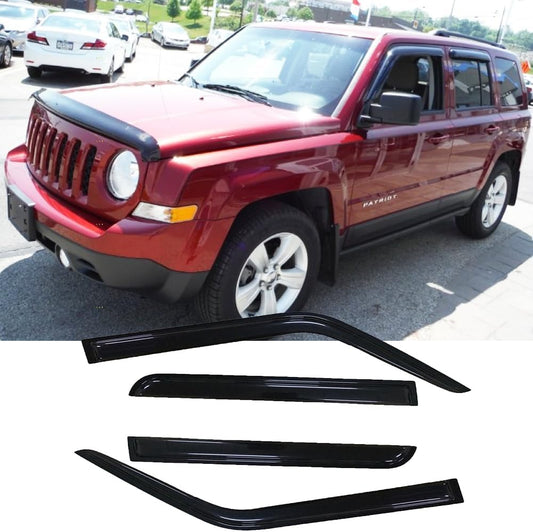 94359 Side Window Wind Deflector,4pc Outside Mount Style Nice Sun Rain Guards Set,Dark Smoke Window Visor fit for 2007-2018 Jeep Patriot