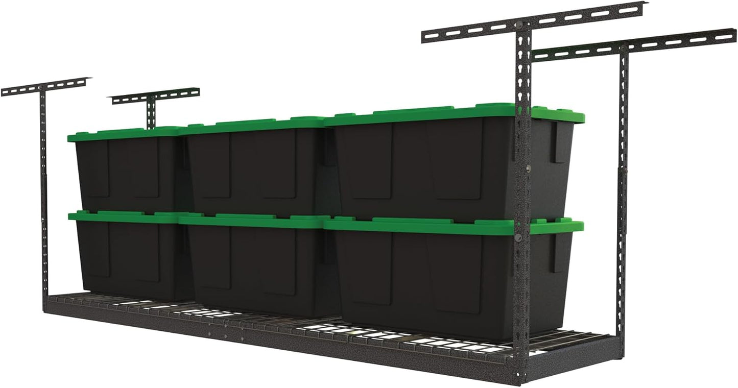 MonsterRax Overhead Garage Storage Rack 2x8, Ceiling Mounted Shelving, Adjustable Hanging Organizer, Heavy Duty Steel, 350 Pound Capacity, Color: Hammertone, Adjusts 24-45" from Ceiling