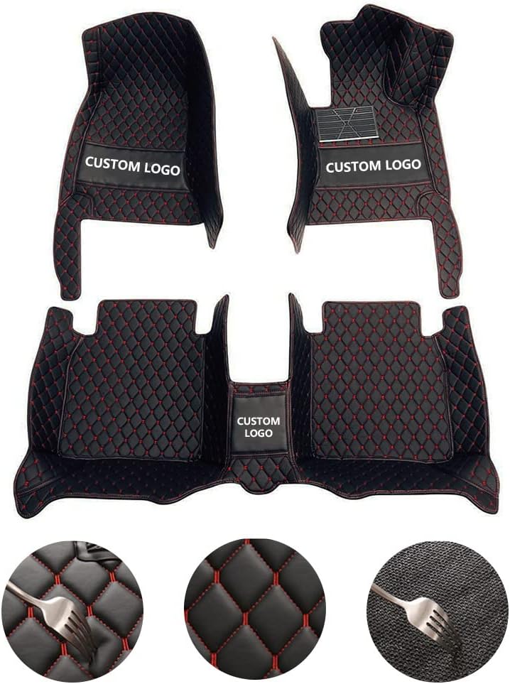 Custom All-Weather Protection Leather Car Floor Mats for Cars Sedan SUV Sports Car Waterproof Floor Mat (Red)