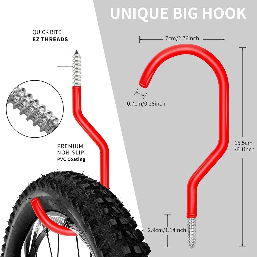 3-H Garage Wall Hooks 34 Pack, Garage Hooks Heavy Duty with Extra Welding Spots, Garage Organizer for Garden, Lawn, Chairs, Ladders, WeedEater, Shovel (Red)