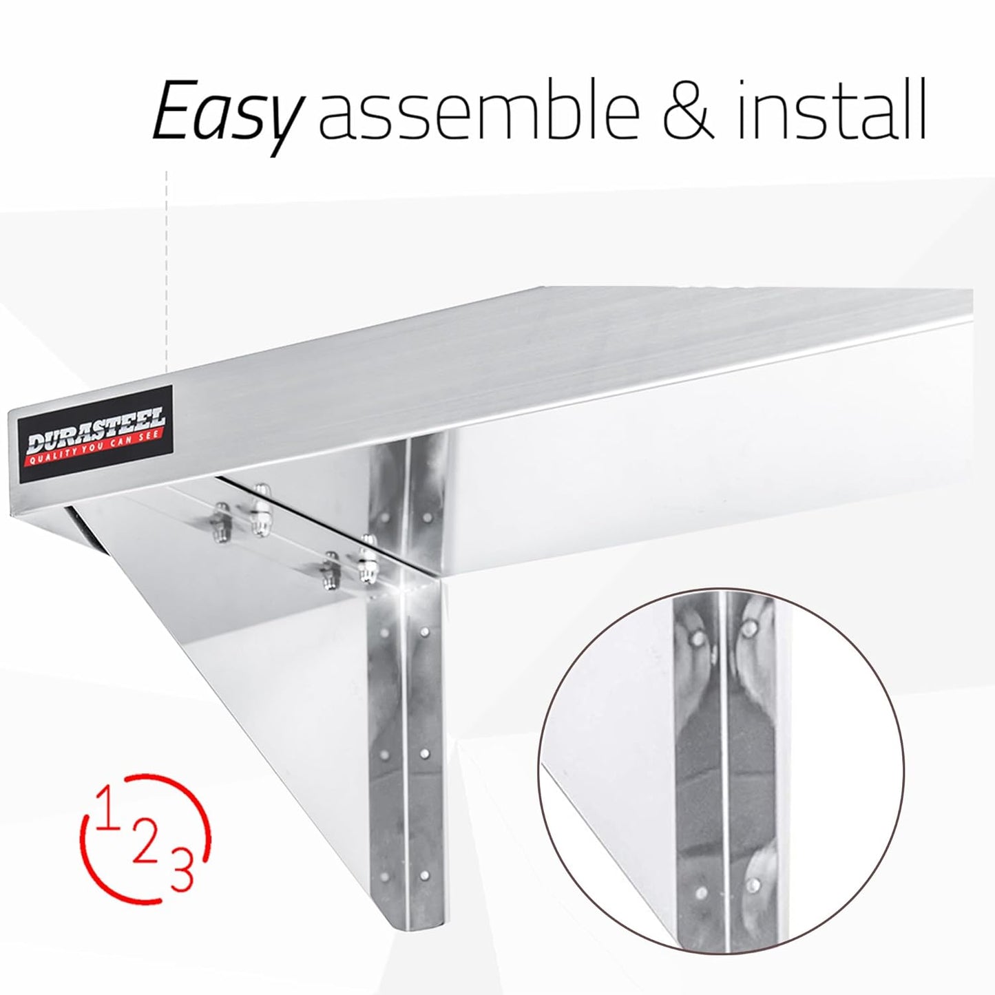 DuraSteel Heavy Duty Wall Mount Shelf - 36" Wide x 14" Deep Classic Stainless Steel Wall Floating Shelves - NSF Metal Storage Wall Shelves - For Commercial Kitchen, Laundry Room, Garage, Food Truck