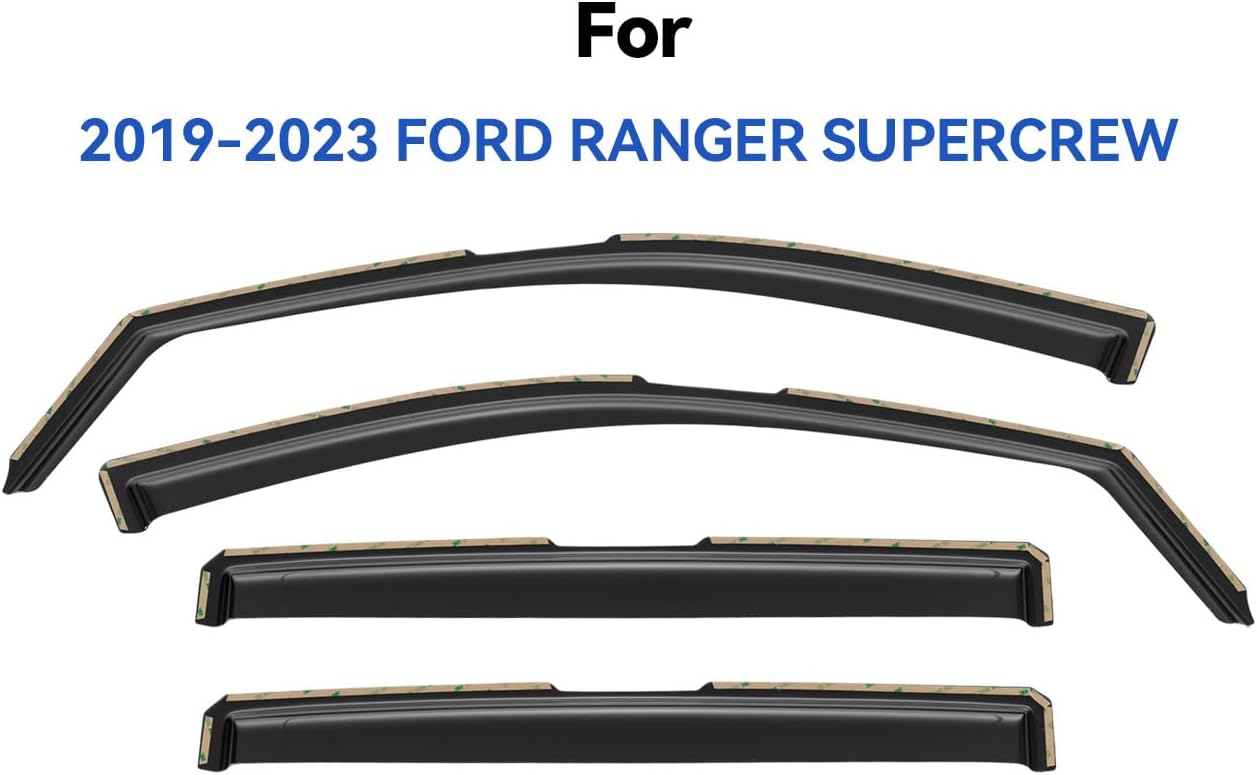 in-Channel Window Visors Rain Guards for 2019-2023 Ford Ranger SuperCrew, Window Vent Wind Deflectors Visors Shades for 19-23 Ranger Crew Cab