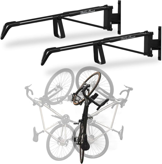 StoreYourBoard SwivelStow Road & Gravel Bike Storage 2 Pack – Heavy Duty Bike Hanger, No-Lift Bike Wall Mount for Garage Bike Storage, Holds 70 lbs, Patent-Pending