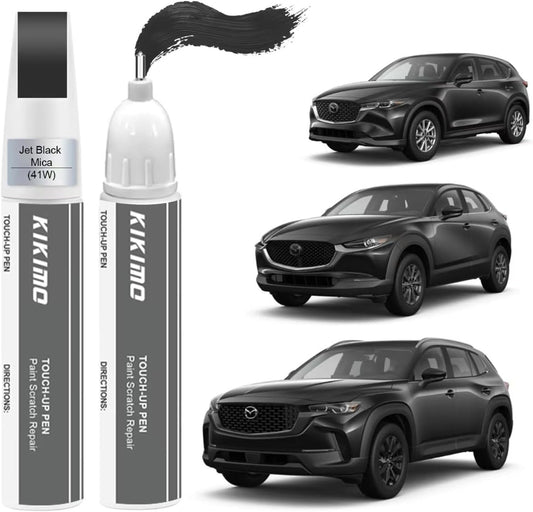 KIKIMO for Mazda Touch Up Paint(Jet Black Mica(41W)), Car Paint Repair Kit for Mazda, 2 In 1 Scratches Repair with Pen Tip and Brush, Color-Matched for Quick & Easy Fix