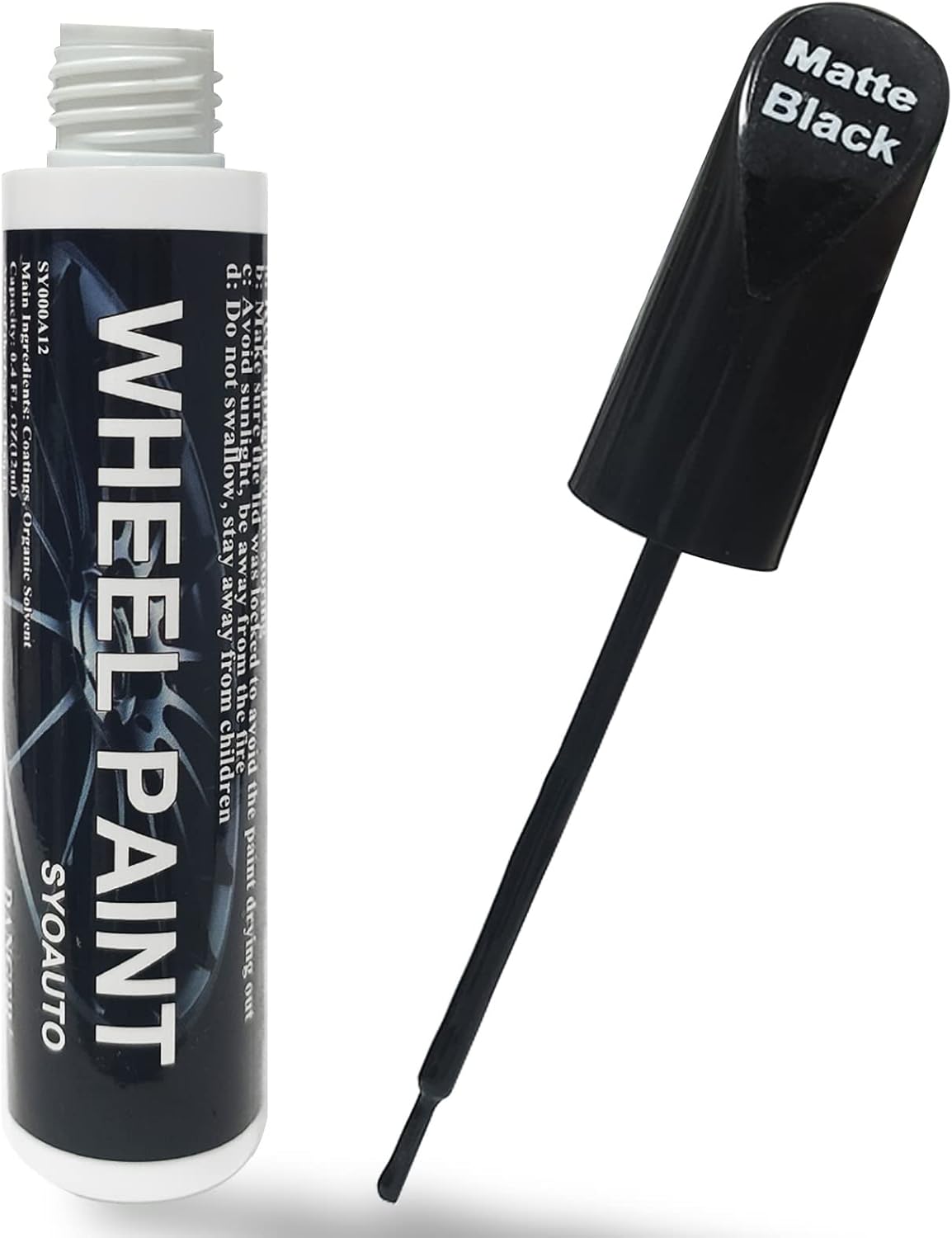 SYOAUTO Black Rim Touch Up Paint Rim Scratch Repair Pen Wheel Touch Up Paint Car Rim Paint Pen Universal Color Satin Matte Black Wheel Paint (Matte Black)