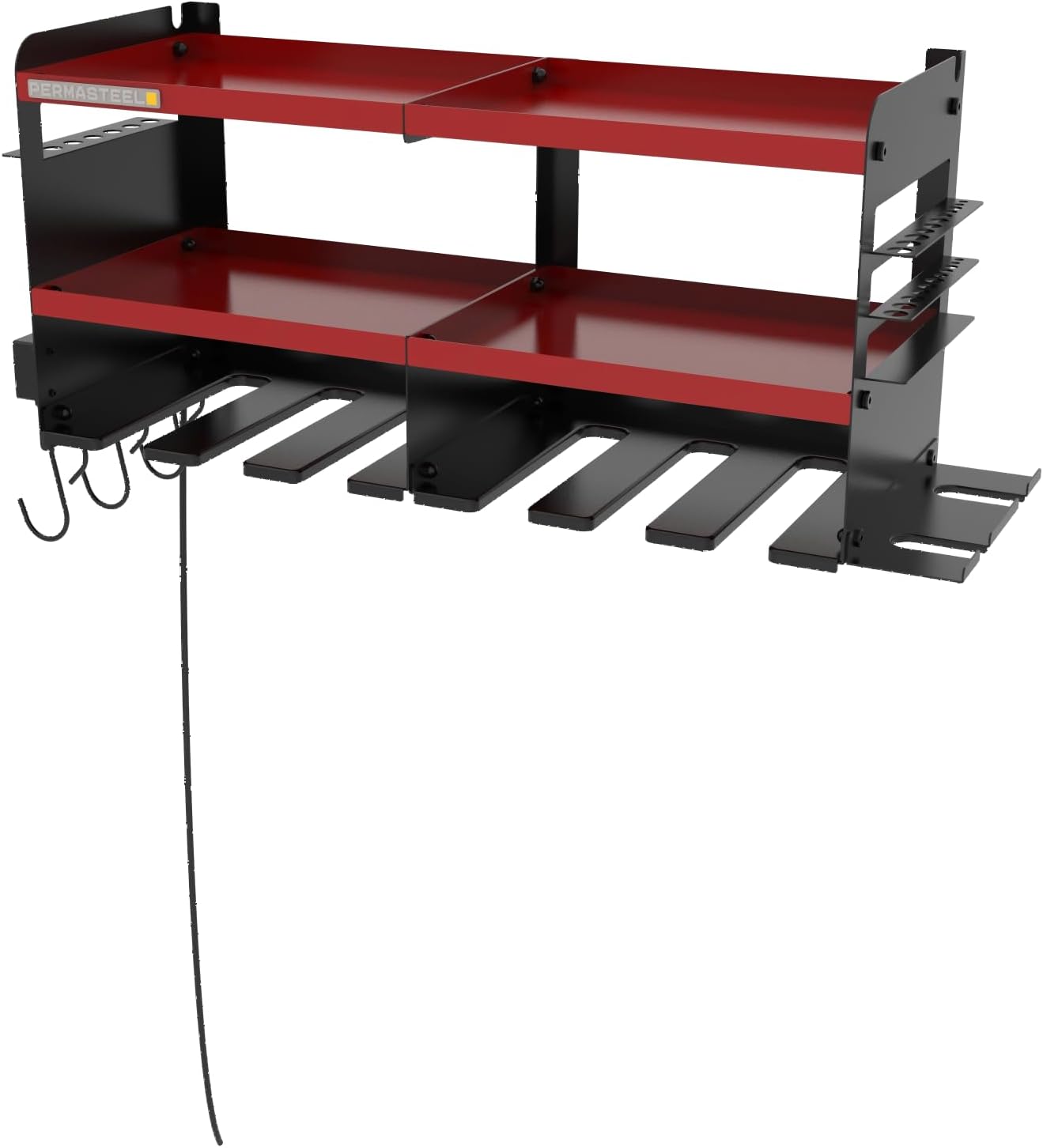 Permasteel Power Tool Organizer Wall Mount - 150 Lbs Load 3-Layer Heavy Duty Metal Storage Rack with Charging Station, Holds 6 Drills, 9 Hand Tools and 16 drill bits for Garage and Workshop, Red