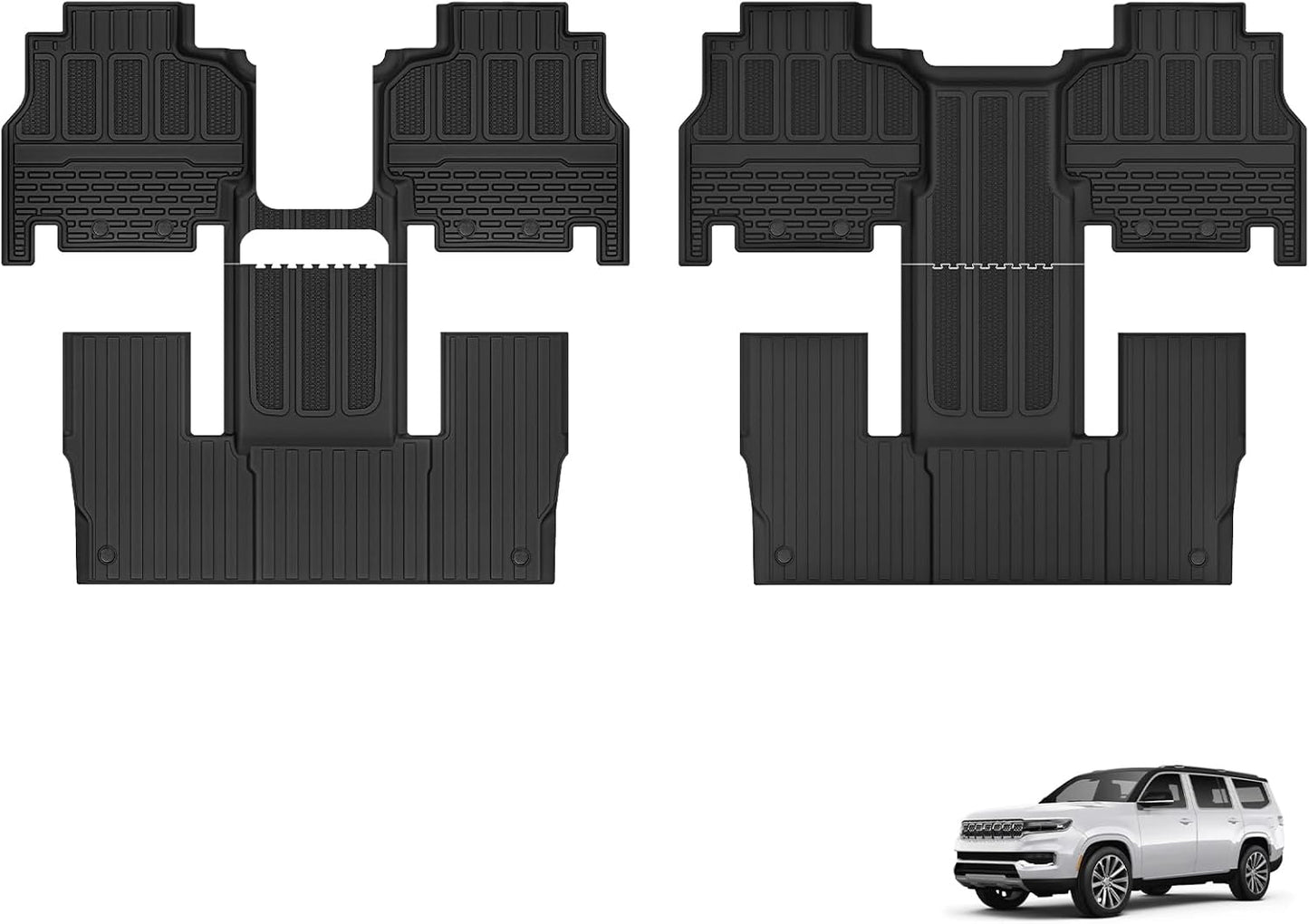 3W Floor Mats Fit for Jeep Grand Wagoneer/Grand Wagoneer L 2022 2023 2024 2025 7 seat(Not Fit for 8 seat), All-Weather TPE Custom Fit Wagonner Floor Liner for 1-3 Rows Full Set Car Mats