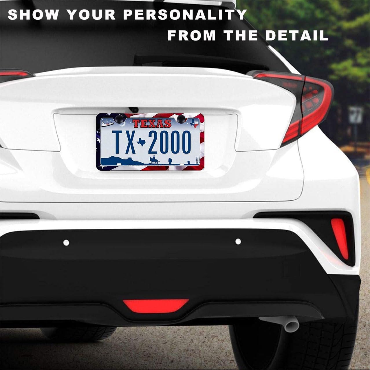 2Pack US Flag License Plate Frames- Heavy Duty Rustproof Flag License Plate Tag Holder Bracket Fits All US States with Screws Included