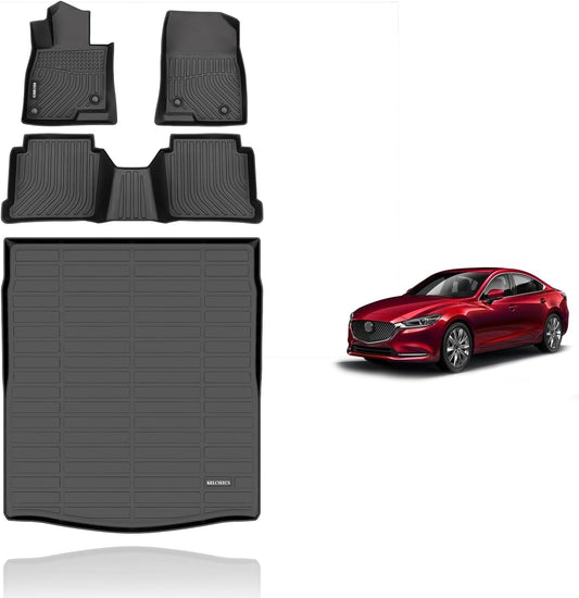 KELCSEECS® Floor Mats & Cargo Liner Custom for 2014 2015 2016 2017 2018 2019 2020 2021 Mazda 6 All Weather Protection TPE Floor Liners Front & Rear Row Full Set Mazda 6 Accessories Black