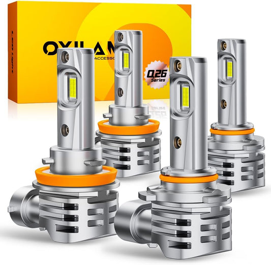 OXILAM H11 9005 LED Light Bulbs Combo, 56000 Lumens 700% Brighter 6500K Cool White Light, 1:1 Size 9005/HB3 H11/H9/H8 DRL Fog Light Replacement, IP68 Waterproof, Pack of 4