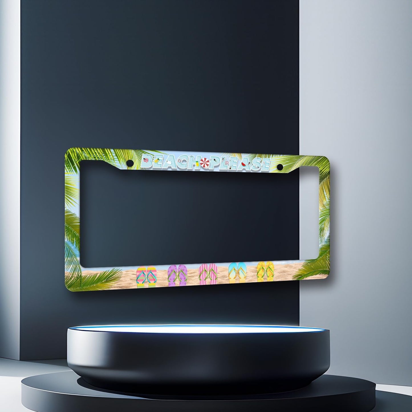 Beach Please License Plate Frame Hawaii Flip Flops License Plate Stainless Steel Auto Parts Funny License Plate Holder Men Women Decoration with Screw License Plate Holder 12"x6"