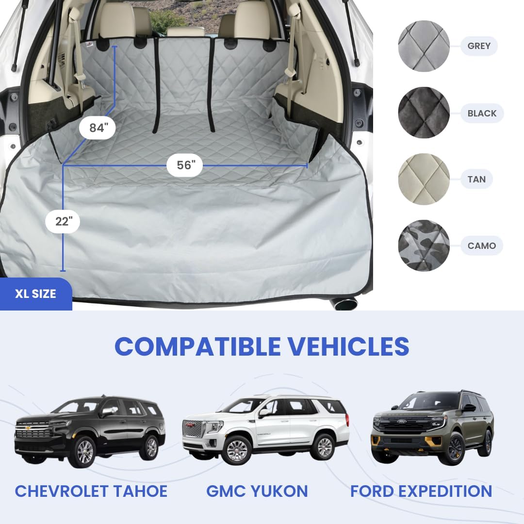 4Knines SUV Cargo Liner for Dogs, Trunk Mat for SUV, Durable Cargo Cover, Protector – Compatible with 60/40 Split Bench & Armrest Pass-Through, Waterproof, Machine Washable, Non-Slip (X Large, Grey)