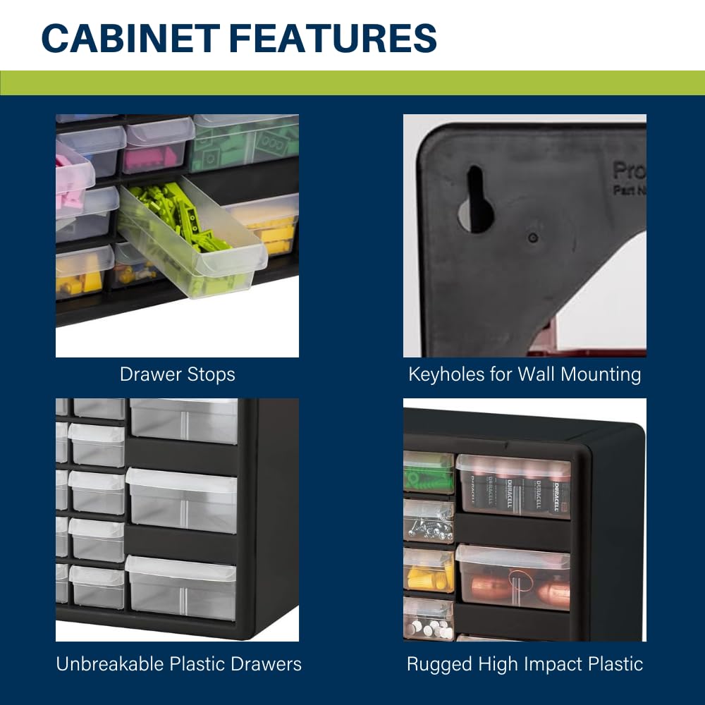 Akro-Mils 26-Drawer Plastic Drawer Storage Cabinet for Garage Organization, Bead Organizer, Building Bricks Storage, Teacher Toolbox, Makeup Organizer, 20-Inch W x 6-Inch D x 10-Inch H, 10126 Black