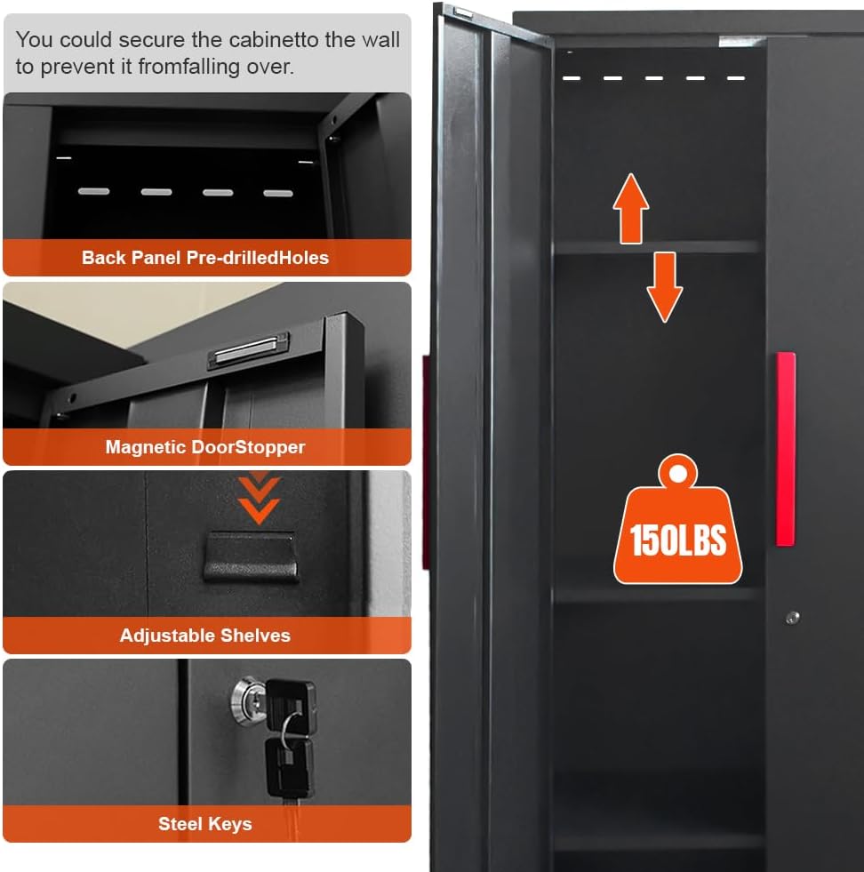 6-Pcs Garage Storage Cabinet System: Workshop Set with Steel Cabinet Drawers, Rolling Chest, Workbench, Pegboard for Tool Organization