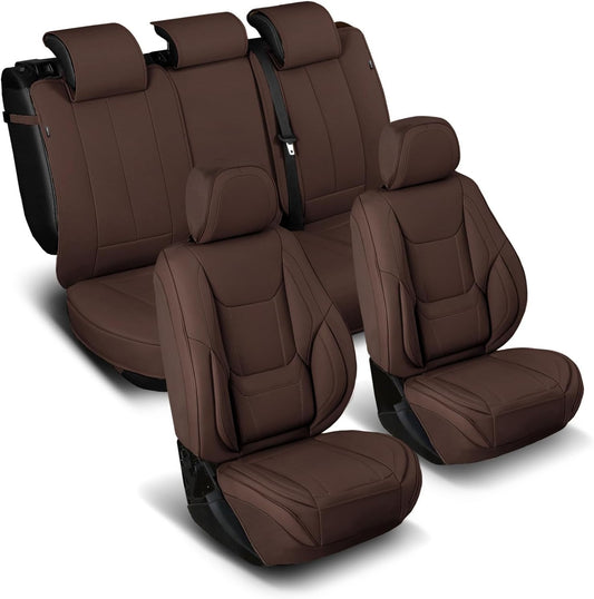 Coverland Custom Car Seat Covers Compatible with F150, Tundra, Ram 1500, Ram 2500 - Premium Leather Non-Slip Waterproof Cover Custom Interior Protector Full Set-Dark Brown [See Size Chart-Size X130]